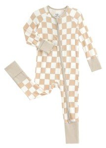 SUZEL Baby Viscose from Bamboo Pajamas - Infant Boys Girls Footless Zippy Pjs Sleep 'N Play Clothes - One Piece Romper (Beige, 3-6M)
