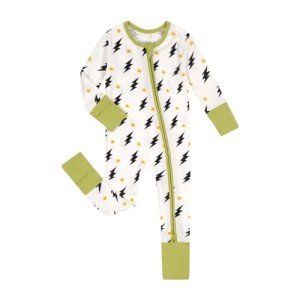 Teach Leanbh Unisex Baby Bamboo Viscose Pajamas with Mittens and Feet Cuffs 2 Way Zipper Long Sleeve Romper Sleep and Play (Lightning, 3-6 Months)