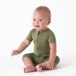 Gerber Unisex Baby Buttery-soft Short Sleeve With Viscose Made Eucalyptus Romper, Moss, 0-3 Months US