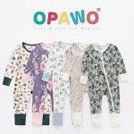 OPAWO Viscose from Bamboo Onsies for Baby Girls' One-Piece Rompers with 2 Way Zipper Mittens Cuff Infant Footless Sleep 'N Play6-12 Month