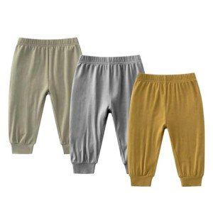 JunNeng 3PCS Baby Rayon of Bamboo Jogger Pants, Toddler Infant Summer Soft Basic Solid Long Bloomers Pants 12-18 Months Green+Dark Grey+Yellow