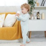 JunNeng 2PCS Baby Rayon of Bamboo Romper Sleeper with Mitten Cuffs Feet,Infant Boy Soft Zippy Ruffle Pjs Sleep 'N Play Blue+Green(No Non-Slip Soles) 0-3 Months