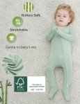 JunNeng 2PCS Baby Rayon of Bamboo Romper Sleeper with Mitten Cuffs Feet,Infant Boy Soft Zippy Ruffle Pjs Sleep 'N Play Blue+Green(No Non-Slip Soles) 0-3 Months