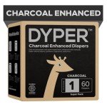 DYPER Charcoal Enhanced Diapers | Baby Diapers from Plant-Based* & Honest Materials | Day & Overnight Diapers | Disposable Diapers for Sensitive Skin (Size 1, 60, Count)
