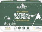 Happy Little Camper Ultra-Absorbent Natural Baby Diapers Size 6 - Hypoallergenic & Chlorine-Free Disposable Diapers Safe for Sensitive Skin - Unscented Junior Diapers - 17 Count