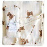 Ali+Oli Muslin Swaddle Blanket (Teddy Bear) for Baby, Soft Rayon Made from Bamboo and Organic Cotton Muslin Blanket, Machine Washable Blanket Wrap for Newborn to Toddler, Large, 47 by 47 Inches