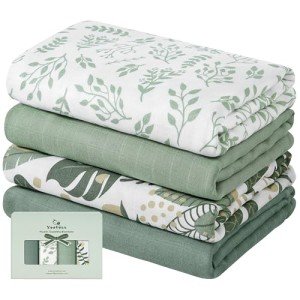 Yoofoss Muslin Swaddle Blankets, 4-Pack Receiving Blankets for Baby Boys and Girls, 47 x 47 Inches Baby Blankets Neutral Swaddle Wrap 70% Rayon from Bamboo and 30% Cotton