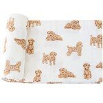 LifeTree Baby Swaddle Blankets Dog, 70% Viscose Bamboo and 30% Cotton Muslin Swaddle Blankets Boys Girls Swaddling Wrap Receiving Blanket Neutral for Newborn, Large 47" x 47", Poodle Puppy