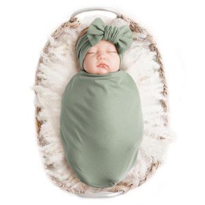 Konssy Baby Girl Newborn Receiving Blanket with Headband Set Baby Swaddle Nursery Swaddle Wrap