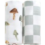LifeTree Muslin Swaddle Blankets, Baby Neutral Swaddling Blanket for Boys Girls, Super Soft 70% Viscose from Bamboo and 30% Cotton, Large 47" x 47", Checkered & Mushroom, Newborn Baby Registry