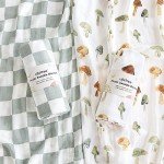 LifeTree Muslin Swaddle Blankets, Baby Neutral Swaddling Blanket for Boys Girls, Super Soft 70% Viscose from Bamboo and 30% Cotton, Large 47" x 47", Checkered & Mushroom, Newborn Baby Registry