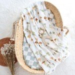 LifeTree Muslin Swaddle Blankets, Baby Neutral Swaddling Blanket for Boys Girls, Super Soft 70% Viscose from Bamboo and 30% Cotton, Large 47" x 47", Checkered & Mushroom, Newborn Baby Registry