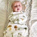LifeTree Muslin Swaddle Blankets, Baby Neutral Swaddling Blanket for Boys Girls, Super Soft 70% Viscose from Bamboo and 30% Cotton, Large 47" x 47", Checkered & Mushroom, Newborn Baby Registry