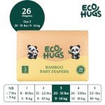 EcoHugs Organic Bamboo Diapers Size 3 | Ultra-Soft Disposable Baby Diapers | Hypoallergenic and Super Absorbent | Unscented and Totally Chlorine Free | Pack of 26