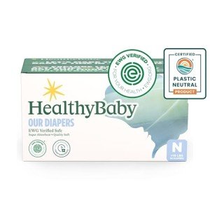 HealthyBaby Our Newborn Diapers | EWG Verified Safe & Plant-Based Diapers | Absorbent for Leak Protection | Soft Organic Cotton Shell | Chlorine-Free Diaper for Sensitive Skin | Size N (66 Diapers)