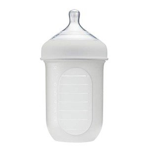 Boon Nursh Reusable Silicone Baby Bottle with Collapsible Silicone Pouch Design - Everyday Baby Essentials - Stage 2 Medium Flow Baby Bottles - Gray - 8 Oz