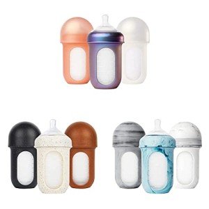 Boon Nursh Reusable Silicone Baby Bottles with Collapsible Silicone Pouch Design - Baby Bottle Set - Baby Feeding Essentials - Stage 2 Medium Flow - 8 Oz - 3 Count