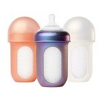 Boon Nursh Reusable Silicone Baby Bottles with Collapsible Silicone Pouch Design - Baby Bottle Set - Baby Feeding Essentials - Stage 2 Medium Flow - 8 Oz - 3 Count