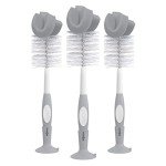 Dr. Brown's Reusable Sponge Baby Bottle Cleaning Brush Set with Suction Cup Stand, Scrubber and Nipple Cleaner, Gray, 3 Pack