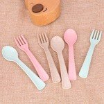 Toddler Forks and Spoons Utensils Set Baby Silverware Kids Forks and Spoons Set 6 Piece Natural Wheat Straw Material Self Feeding Training Cutlery for Baby Eating 12-48 Months Infant Dishwasher Safe