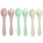 PandaEar Silicone Baby Spoon and Fork Set| 6 Pack First Stage Baby Self Feeding Spoons 6+ Months| Toddler Baby Utensils 6-12 Months| Infant Baby LED Weaning Spoons Feeding Supplies
