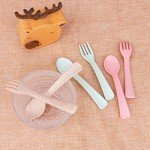 Toddler Forks and Spoons Utensils Set Baby Silverware Kids Forks and Spoons Set 6 Piece Natural Wheat Straw Material Self Feeding Training Cutlery for Baby Eating 12-48 Months Infant Dishwasher Safe