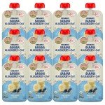 Earth's Best Organic Baby Food Pouches, Wholesome Breakfast Puree for Babies 6 Months and Older, Organic Banana Blueberry and Oat Puree, 3.5 oz Resealable Pouch (Pack of 12) (Packaging May Vary)