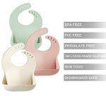 PandaEar Silicone Baby Bibs Set of 3 for Toddlers, BPA Free Waterproof Adjustable Feeding Bib with Large Pocket Food Catcher (Pink)
