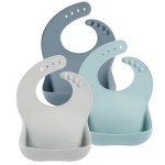 PandaEar 3 Pack Silicone Bibs for Boys Girls for Babies & Toddlers, Adjustable Waterproof Eating Bibs for Boys Girls, BPA Free Soft Durable Silicone Bibs with Large Food Catcher