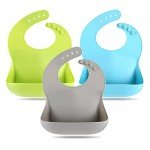 Eascrozn Silicone Bibs for Babies & Toddlers Set of 3, Silicone Baby Bibs for Boy and Girl, Adjustable Soft Waterproof Bibs