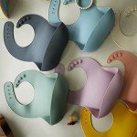 Moonkie Silicone Bibs Set Of 3, BPA Free Soft Adjustable Fit Waterproof Feeding Bibs for Babies and Toddlers(Cream/Buck/Olive Green)