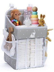 Cradle Star Hanging Diaper Caddy Organizer with Multiple Pockets - Baby Organizer for Nursery Accessories - Changing Table Organizer and Diaper Storage - 17x9x9 in - Gray