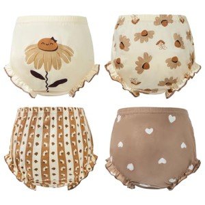 Durio 4Pcs Diaper Covers for Girls Baby Bloomers for Toddler Girls Ruffle Cute Cotton Baby Girl Shorts Toddler Girl Bloomers B Daisy 6-12 Months