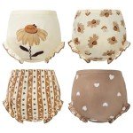 Durio 4Pcs Diaper Covers for Girls Baby Bloomers for Toddler Girls Ruffle Cute Cotton Baby Girl Shorts Toddler Girl Bloomers B Daisy 6-12 Months