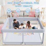 XVISHX Baby Playpen 50 x 50 Inch Play Pen Playards, Playpen for Babies and Toddlers, Baby Playard for Indoor & Outdoor Active Center Game Fence, with Skin-Friendly Fabric and Soft Breathable Mesh Grey