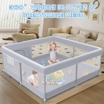 XVISHX Baby Playpen 50 x 50 Inch Play Pen Playards, Playpen for Babies and Toddlers, Baby Playard for Indoor & Outdoor Active Center Game Fence, with Skin-Friendly Fabric and Soft Breathable Mesh Grey