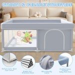 XVISHX Baby Playpen 50 x 50 Inch Play Pen Playards, Playpen for Babies and Toddlers, Baby Playard for Indoor & Outdoor Active Center Game Fence, with Skin-Friendly Fabric and Soft Breathable Mesh Grey