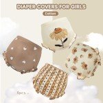 Durio 4Pcs Diaper Covers for Girls Baby Bloomers for Toddler Girls Ruffle Cute Cotton Baby Girl Shorts Toddler Girl Bloomers B Daisy 6-12 Months