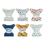 babygoal Cloth Diaper Covers 6 Pack with Wet Bag for Fitted Diapers and Prefolds with Double Gussets, Adjustable and Reusable for Baby Boys 6DCF05