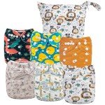 ALVABABY 6pcs Cloth Diaper Covers &1 Wet Dry Bag, Washable Reusable Cloth Diaper Shell for Prefold with Multi-Functional Bag, Flat or Fitted Diaper Inserts 6NKZ04