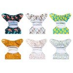 ALVABABY 6pcs Cloth Diaper Covers &1 Wet Dry Bag, Washable Reusable Cloth Diaper Shell for Prefold with Multi-Functional Bag, Flat or Fitted Diaper Inserts 6NKZ04