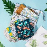 ALVABABY 6pcs Cloth Diaper Covers &1 Wet Dry Bag, Washable Reusable Cloth Diaper Shell for Prefold with Multi-Functional Bag, Flat or Fitted Diaper Inserts 6NKZ04