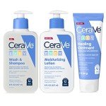 CeraVe Baby Bath Set, 8oz Wash & Shampoo + 8oz Moisturizing Lotion + 3oz Healing Ointment, Fragrance, Parabens, Phthalates, & Tear Free Baby Bath Essentials