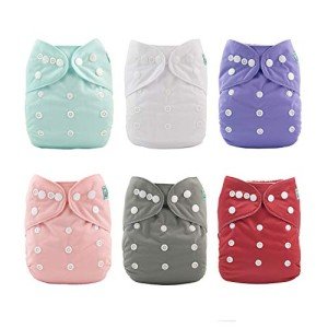 ALVABABY Adjustable Cloth Diapers with Inserts, 6 Pack