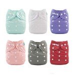 ALVABABY Adjustable Cloth Diapers with Inserts, 6 Pack