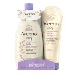 Aveeno Baby Calming Comfort Bath & Lotion Set, Nighttime Baby Skin Care Products with Natural Oat, Lavender & Vanilla Scents, Paraben-, Phthalate- & Phenoxyethanol-Free, 2 Items