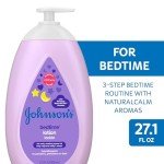 Johnson's Moisturizing Bedtime Baby Lotion with Coconut Oil & NaturalCalm Aromas to Help Relax Baby, Hypoallergenic & Free of Parabens, Phthalates & Dyes, Mild Baby Skin Care, 27.1 fl. oz