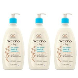 Aveeno Baby Gentle Body Wash & Shampoo with Natural Oat Extract, Tear-Free, Paraben-Free & Phthalate-Free Formula for Baby’s Sensitive Hair & Body, Lightly Scented, 18 fl. oz, 3 Pack