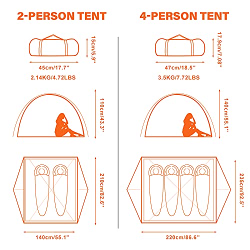 BISINNA Lightweight Camping Tent for Hiking - 2/4 Persons
