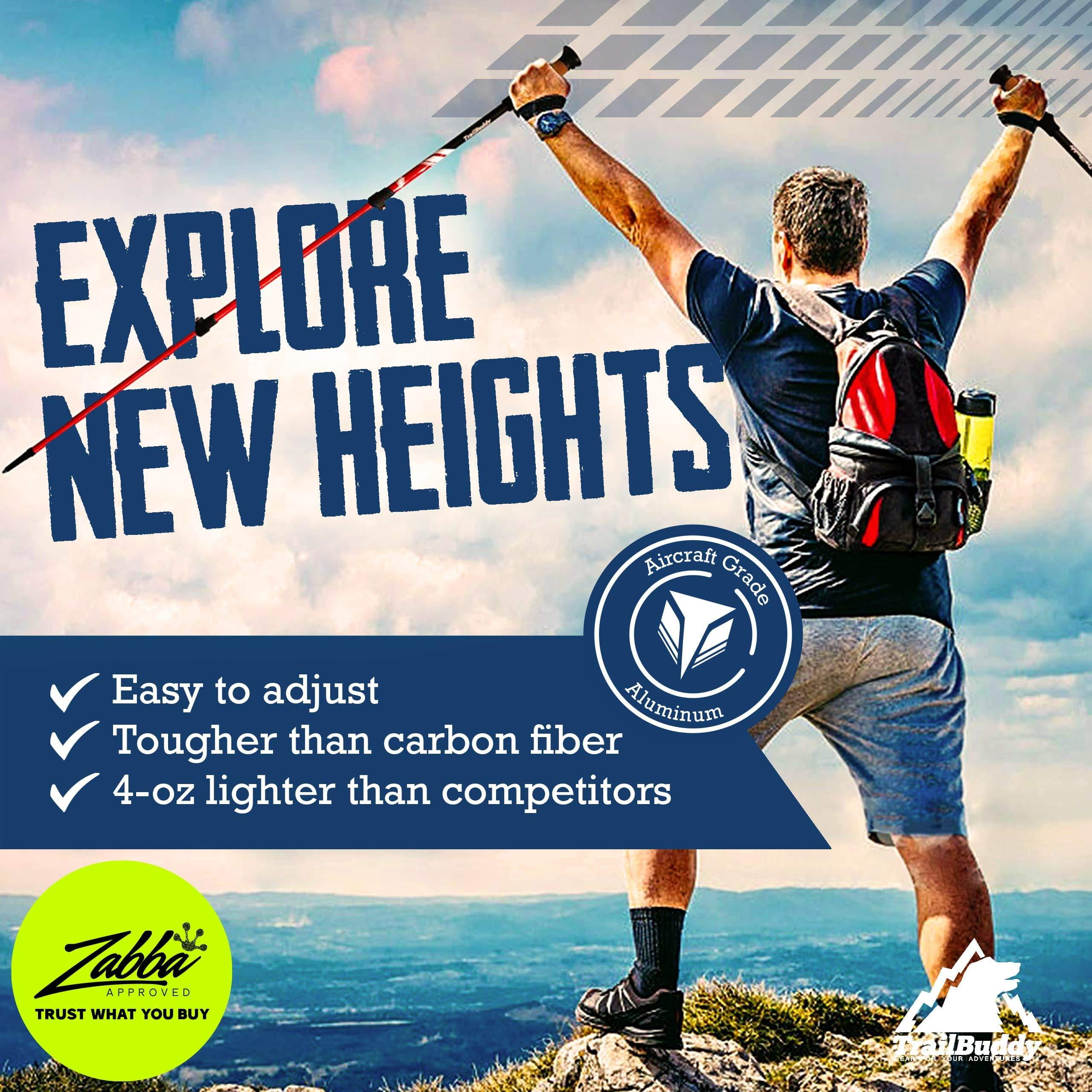 TrailBuddy Aluminum Hiking Poles - Adjustable 24.5-54in. (Aqua Blue)